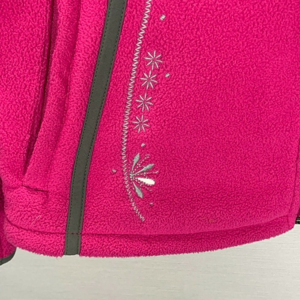 Eddie Bauer Jacket Womens Large Pink Fleece Full Zip Pockets Floral Embroidery - Picture 3 of 11